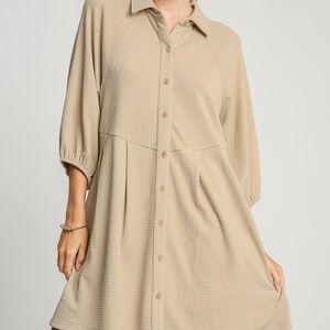 NWT Umgee Oversized Button-Down Tunic Dress - Latte